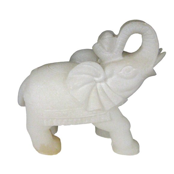 White Elephant Figurine Asian 5 In Resin Trunk Tusks Chinese Character STAIN - Picture 1 of 12